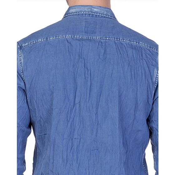 Red Bridge Mens Vintage Wrinkle Denim Shirt Blue