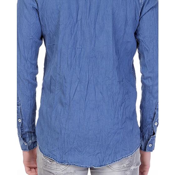 Red Bridge Mens Vintage Wrinkle Denim Shirt Blue