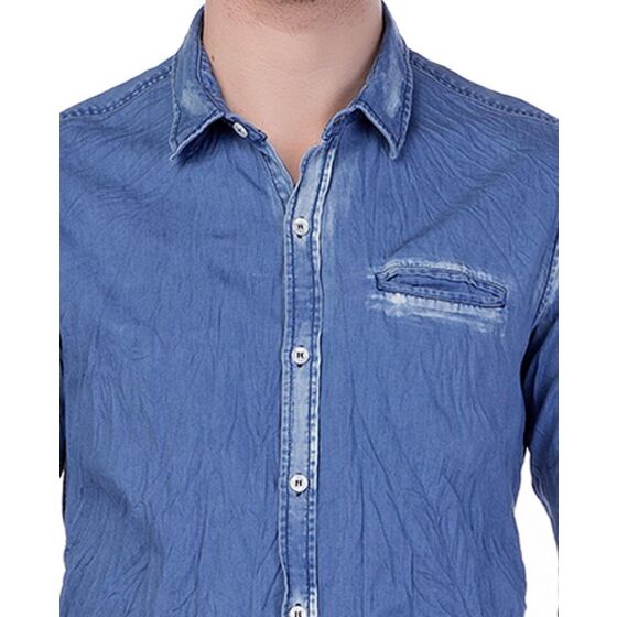 Red Bridge Mens Vintage Wrinkle Denim Shirt Blue