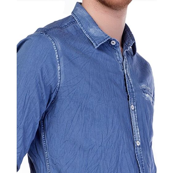Red Bridge Mens Vintage Wrinkle Denim Shirt Blue