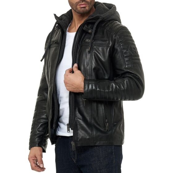 Red Bridge Herren Lederjacke Echt-Leder Bikerjacke mit Sweat- Kapuze Two in One