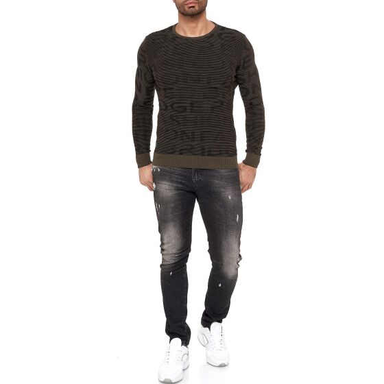 Red Bridge Mens Knit Jumper Structure Contrast Lines Jumper