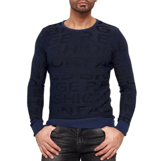 Red Bridge Mens Knit Jumper Structure Contrast Lines Jumper