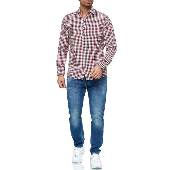 Red Bridge Mens Shirt Casual Plaid Shirts Modern Fit Long Sleeve Checked