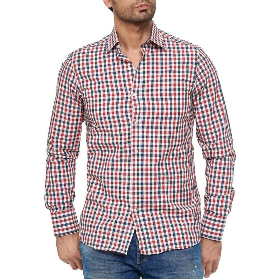 Red Bridge Mens Shirt Casual Plaid Shirts Modern Fit Long Sleeve Checked