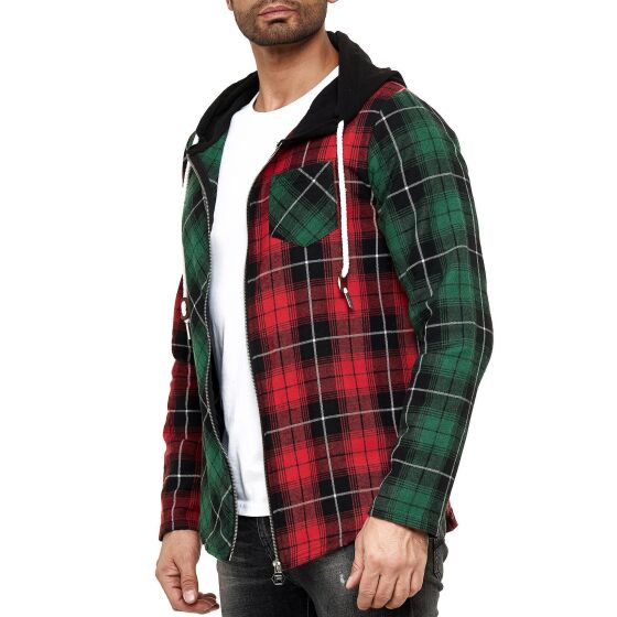 Red Bridge Mens Pullover Sweat Jacket with Hooded Sweatshirt Checked