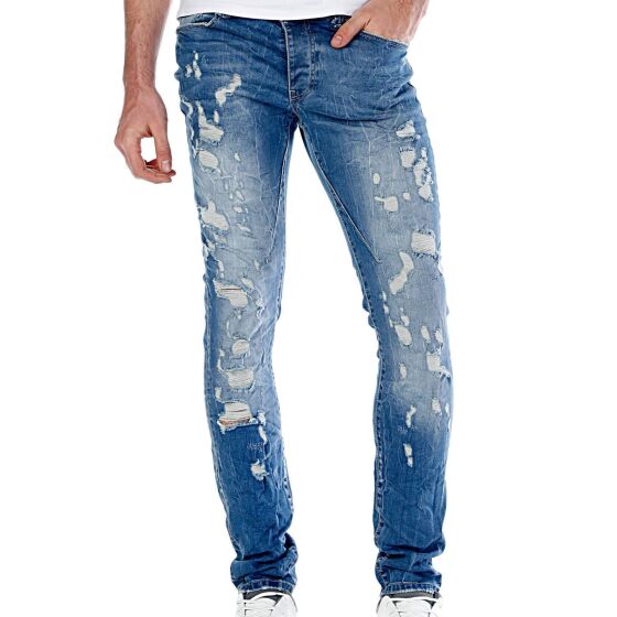 Red Bridge Mens Mega Destroyed Jeans Pant blue