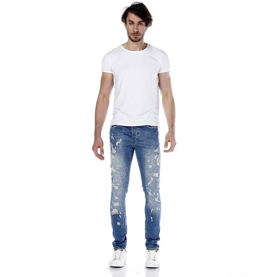 Red Bridge Mens Mega Destroyed Jeans Pant blue