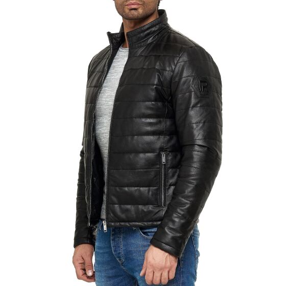 Red Bridge Mens Leather Jacket Genuine Leather Quilted Bubble Jacket