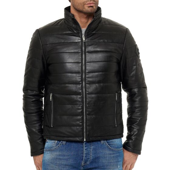 Red Bridge Mens Leather Jacket Genuine Leather Quilted Bubble Jacket