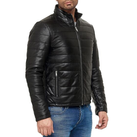 Red Bridge Mens Leather Jacket Genuine Leather Quilted Bubble Jacket