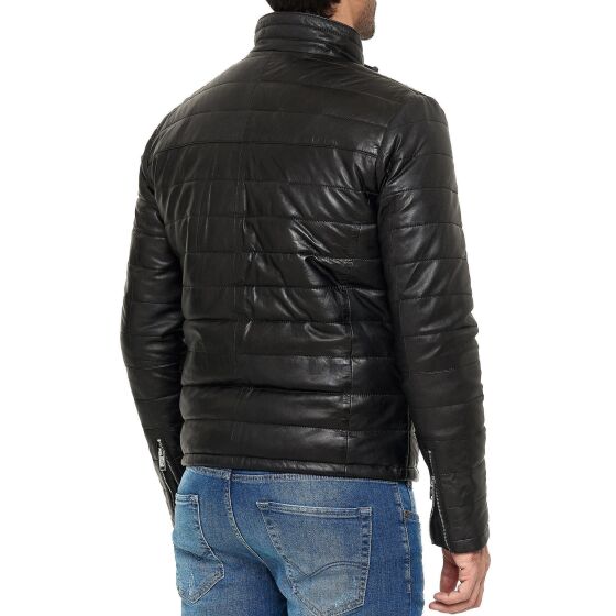 Red Bridge Mens Leather Jacket Genuine Leather Quilted Bubble Jacket