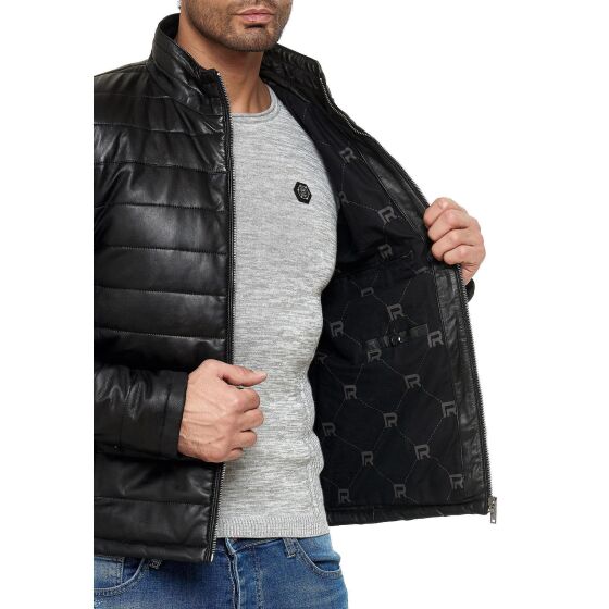 Red Bridge Mens Leather Jacket Genuine Leather Quilted Bubble Jacket