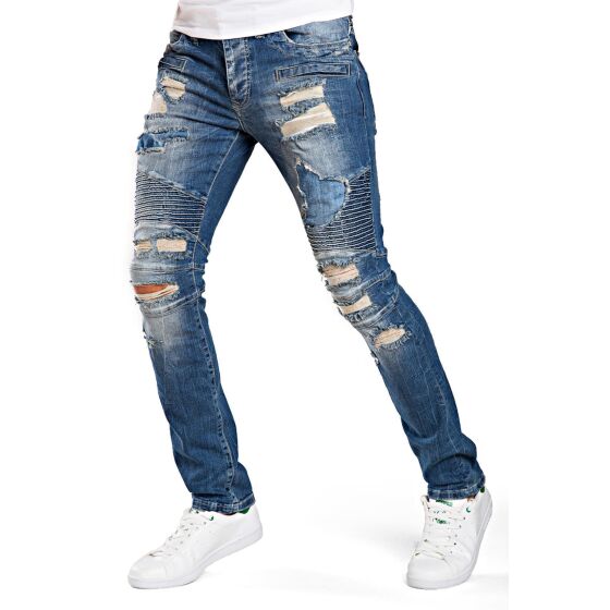 Red Bridge Herren Destroyed Biker Jeans Pant blau
