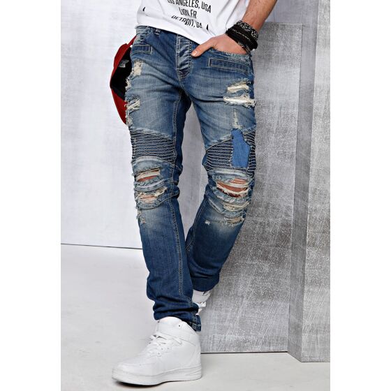 Red Bridge Mens Destroyed Biker Jeans Pant blue