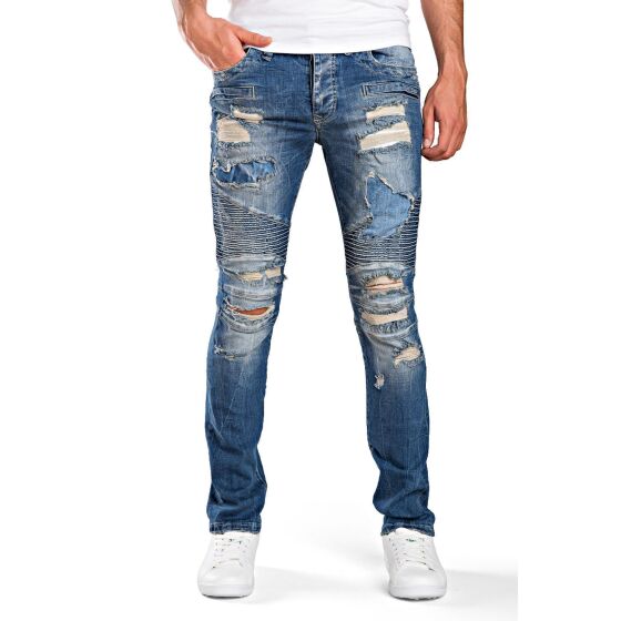 Red Bridge Mens Destroyed Biker Jeans Pant blue