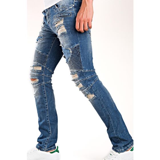 Red Bridge Mens Destroyed Biker Jeans Pant blue