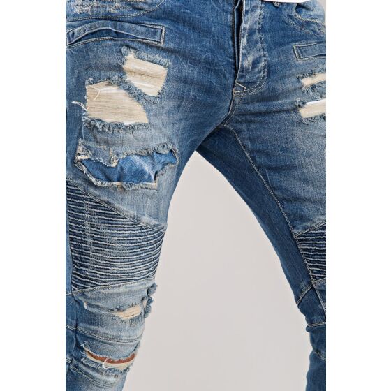 Red Bridge Mens Destroyed Biker Jeans Pant blue