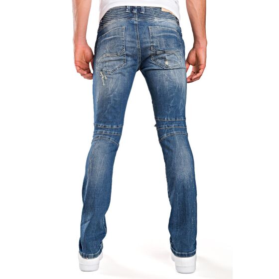 Red Bridge Mens Destroyed Biker Jeans Pant blue