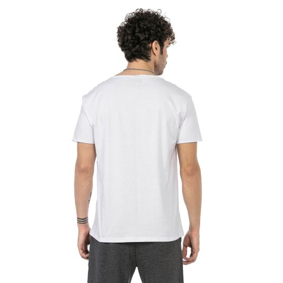 Red Bridge Mens Basic T-Shirt Wide Round Neckline Logo Stitch