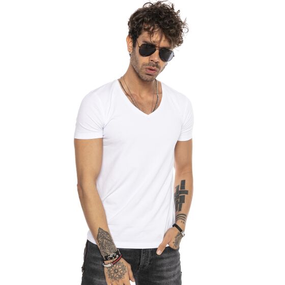 Red Bridge Mens V-Neck T-Shirt - Wide White XXL