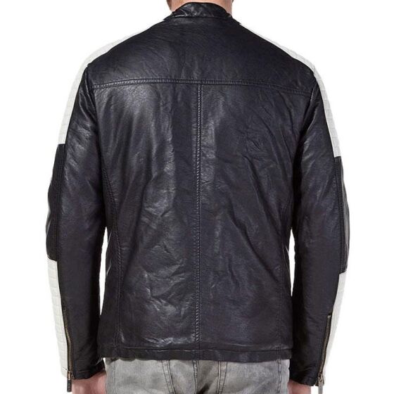 Red Bridge Mens Contrast Biker Jacket Faux Leather Jacket Black White