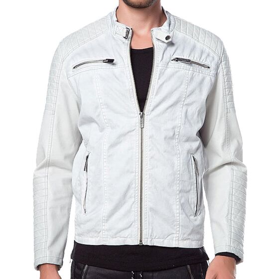 Red Bridge Herren Denim Biker Jacke Kunst- Lederjacke Jacket beige