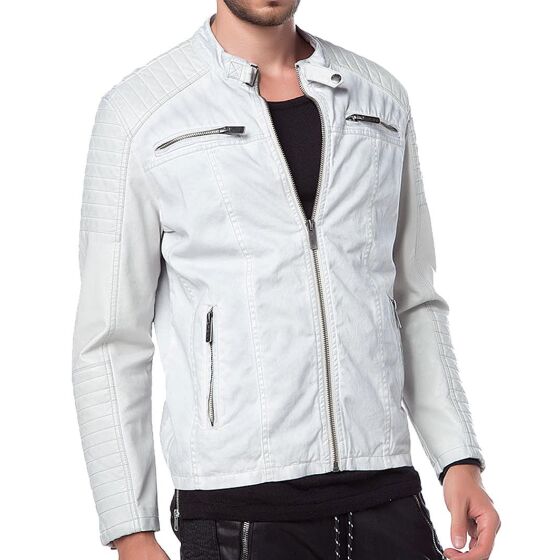 Red Bridge Herren Denim Biker Jacke Kunst- Lederjacke Jacket beige