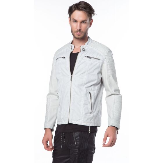 Red Bridge Herren Denim Biker Jacke Kunst- Lederjacke Jacket beige