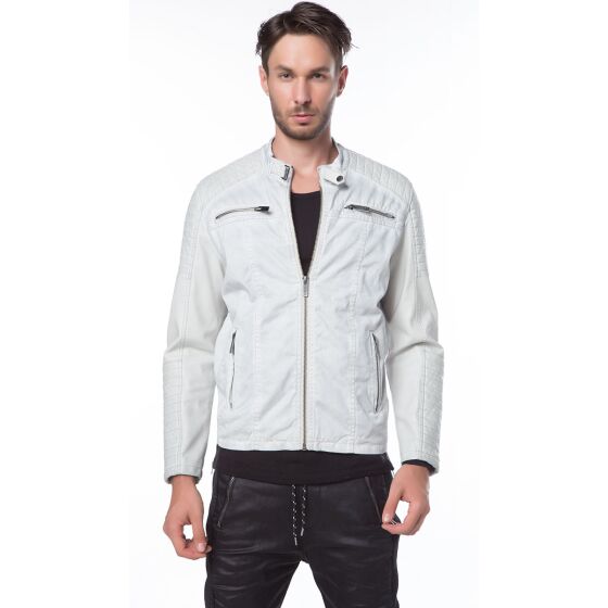 Red Bridge Mens Denim Biker Jacket Faux Leather Jacket Beige