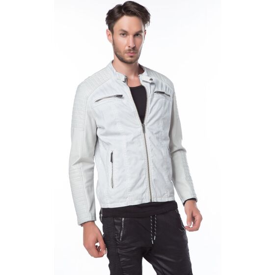 Red Bridge Mens Denim Biker Jacket Faux Leather Jacket Beige