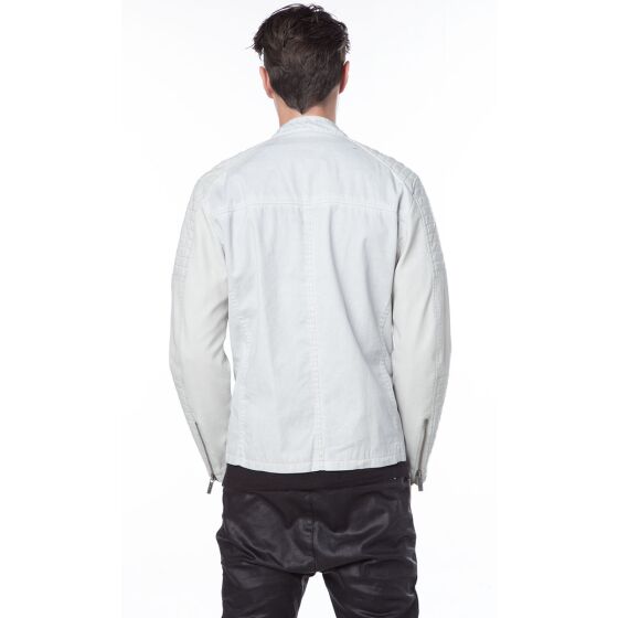 Red Bridge Mens Denim Biker Jacket Faux Leather Jacket Beige