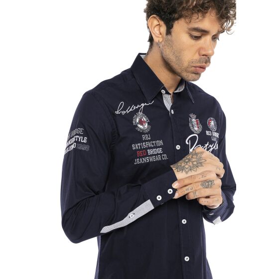 Red Bridge Mens R-Style Design Regular Fit Long Sleeve Shirt Navy