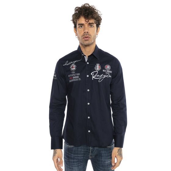 Red Bridge Mens R-Style Design Regular Fit Long Sleeve Shirt Navy