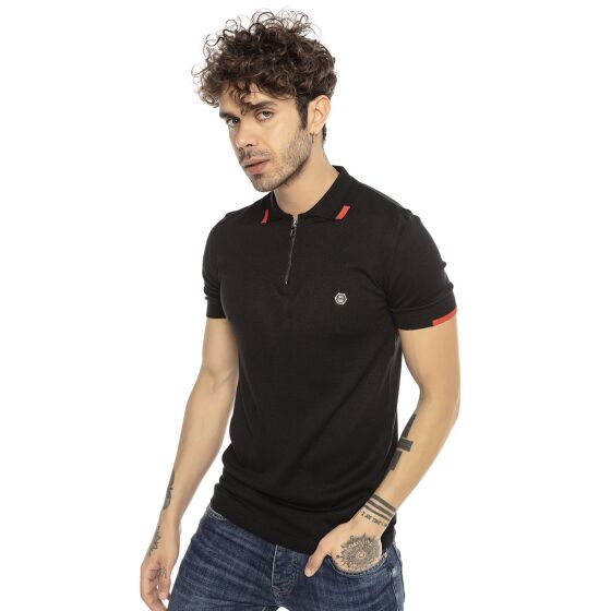 Red Bridge Mens Polo Shirt Knit T-Shirt Zipped up Contrast