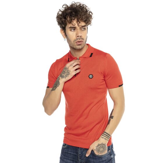 Red Bridge Mens Polo Shirt Knit T-Shirt Zipped up Contrast