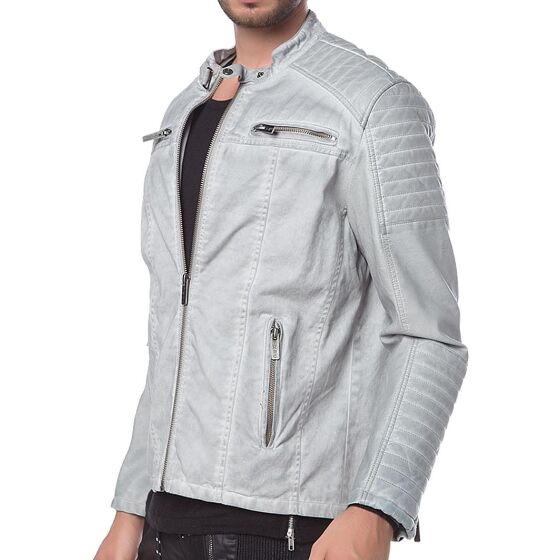 Red Bridge Herren Denim Biker Jacke Kunst- Lederjacke Jacket grau