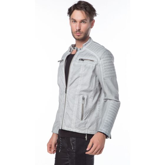 Red Bridge Herren Denim Biker Jacke Kunst- Lederjacke Jacket grau