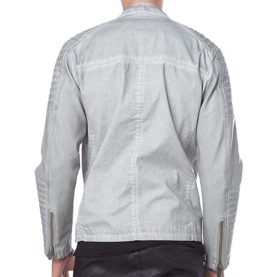 Red Bridge Mens Denim Biker Jacket Faux Leather Jacket Gray