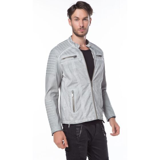 Red Bridge Mens Denim Biker Jacket Faux Leather Jacket Gray