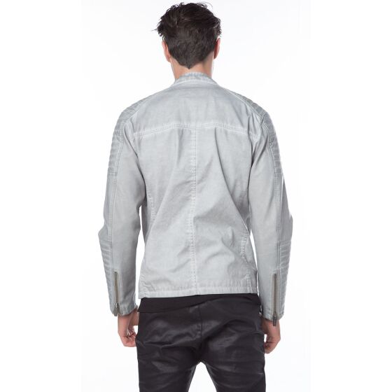 Red Bridge Mens Denim Biker Jacket Faux Leather Jacket Gray