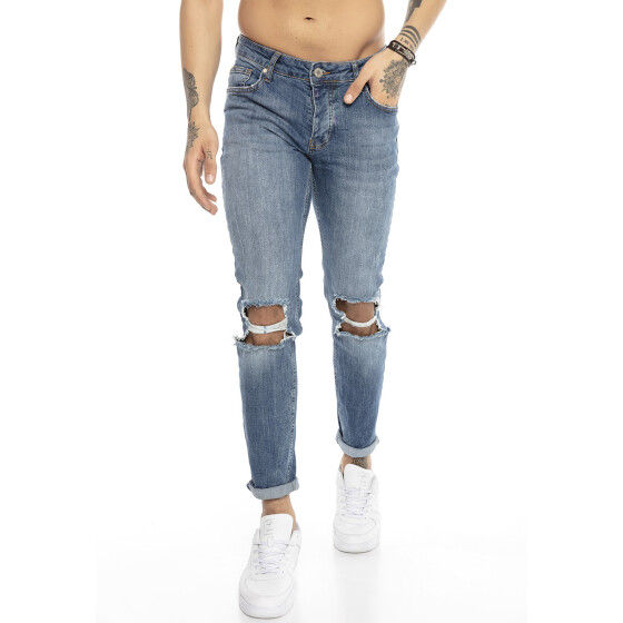 Red Bridge Herren Jeans Hose Destroyed Wrecked Knee Blau W34 L34