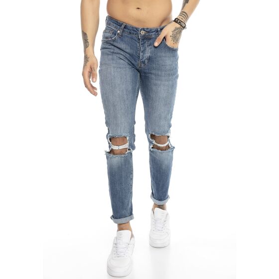 Red Bridge Mens Jeans Pants Destroyed Wrecked Knee Blue W34 L34