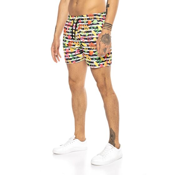 Red Bridge Mens Shorts, Swim Trunks, Swim Trunks, Floral Horizontal Stripes