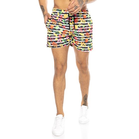 Red Bridge Mens Shorts, Swim Trunks, Swim Trunks, Floral Horizontal Stripes