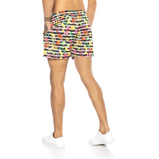 Red Bridge Mens Shorts, Swim Trunks, Swim Trunks, Floral Horizontal Stripes