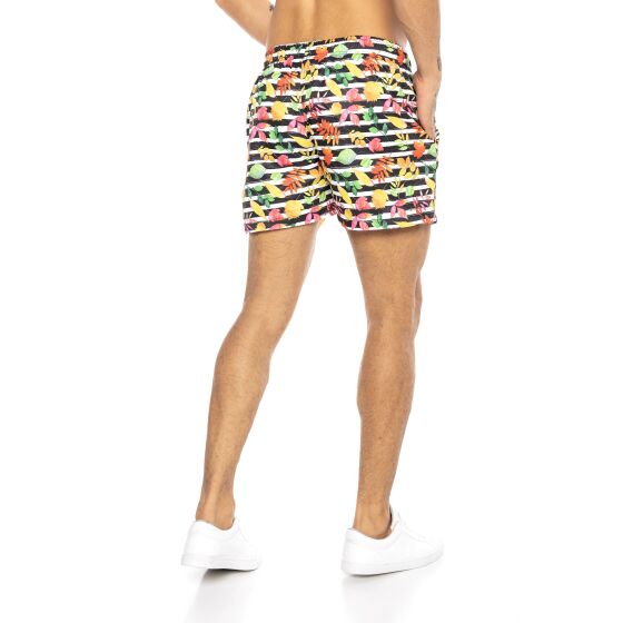 Red Bridge Mens Shorts, Swim Trunks, Swim Trunks, Floral Horizontal Stripes