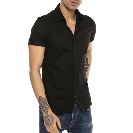 Red Bridge Mens Basic Design Slim Fit Short Sleeve Shirt Black