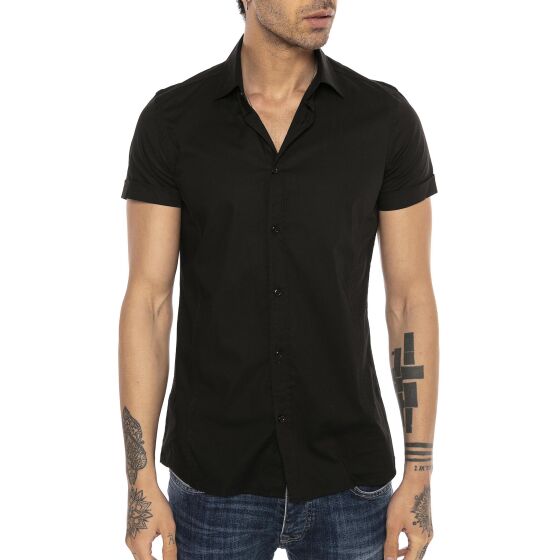 Red Bridge Mens Basic Design Slim Fit Short Sleeve Shirt Black