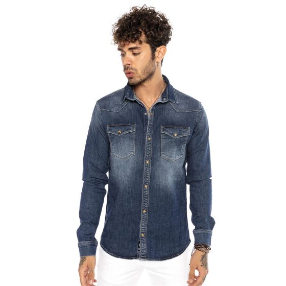 Red Bridge Herren Jeanshemd Freizeit- Hemd Premium Denim Western